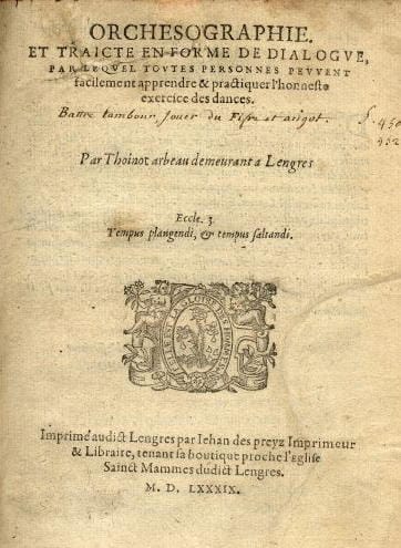 Thoinot Arbeau veikalo puslapis